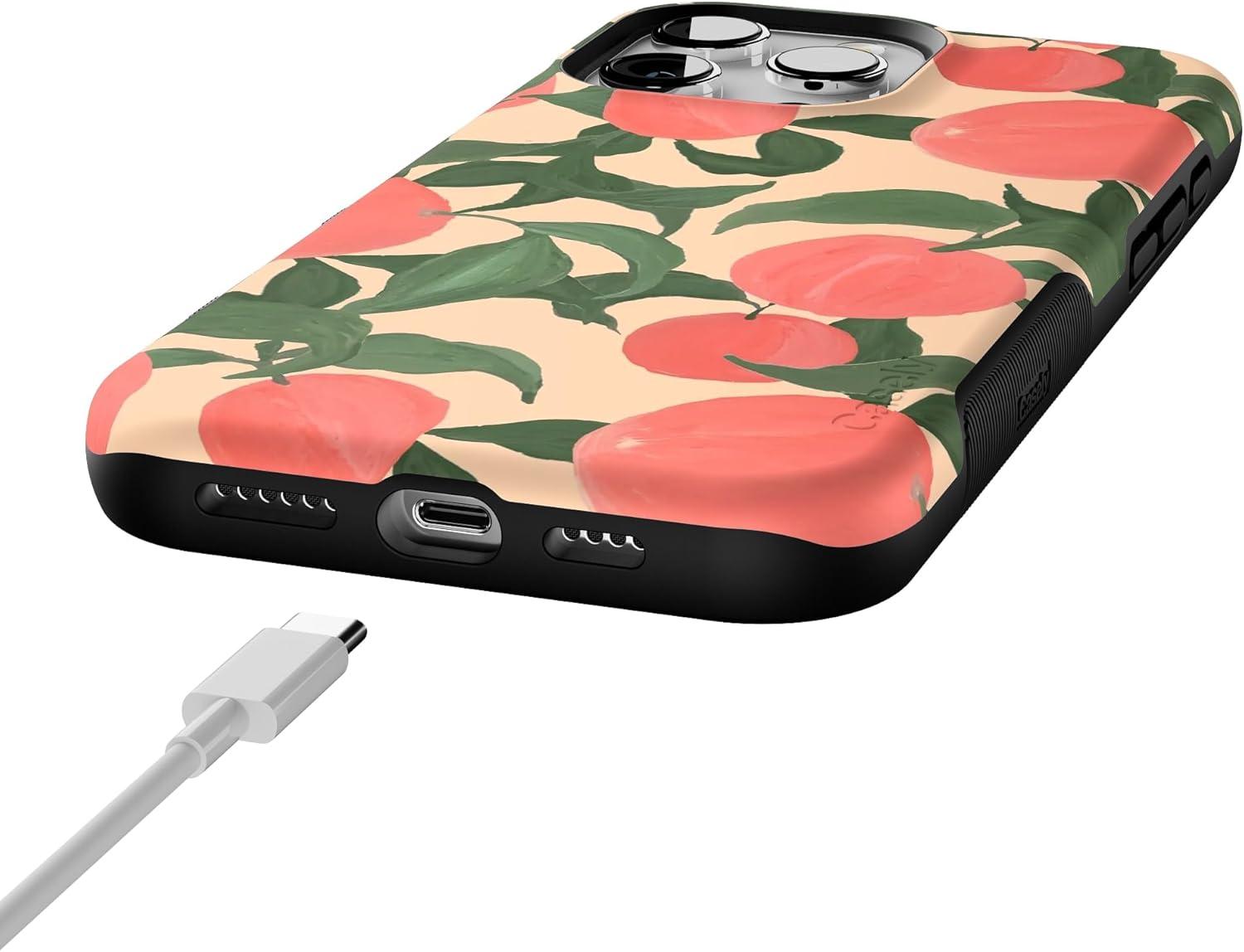 imageCasely iPhone 16 Pro Case  Ride The Wave  Pastel Rainbow Lined  Compatible with MagSafe  Bold Protective DesignFeeling Peachy  Blush Vines