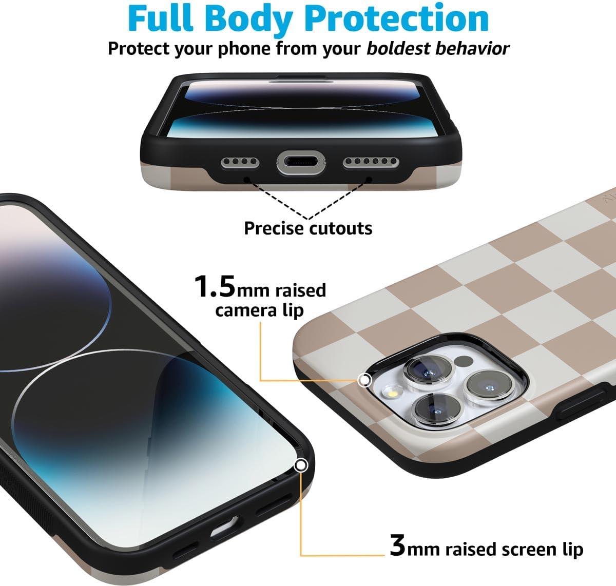 imageCasely iPhone 16 Pro Case  Ride The Wave  Pastel Rainbow Lined  Compatible with MagSafe  Bold Protective DesignFit Check  Neutral Checkerboard