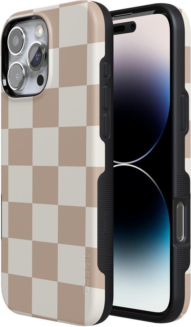 imageCasely iPhone 16 Pro Case  Ride The Wave  Pastel Rainbow Lined  Compatible with MagSafe  Bold Protective DesignFit Check  Neutral Checkerboard