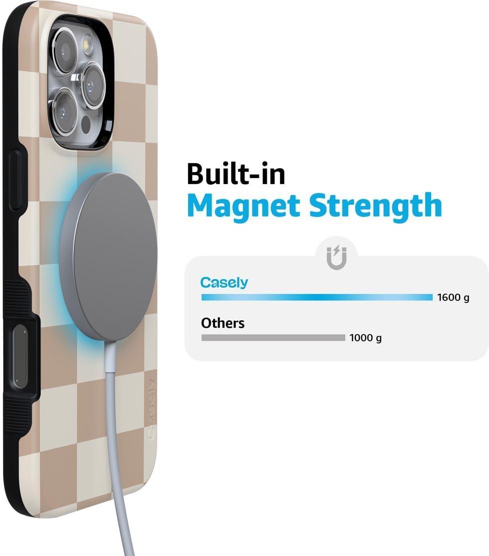 imageCasely iPhone 16 Pro Case  Ride The Wave  Pastel Rainbow Lined  Compatible with MagSafe  Bold Protective DesignFit Check  Neutral Checkerboard