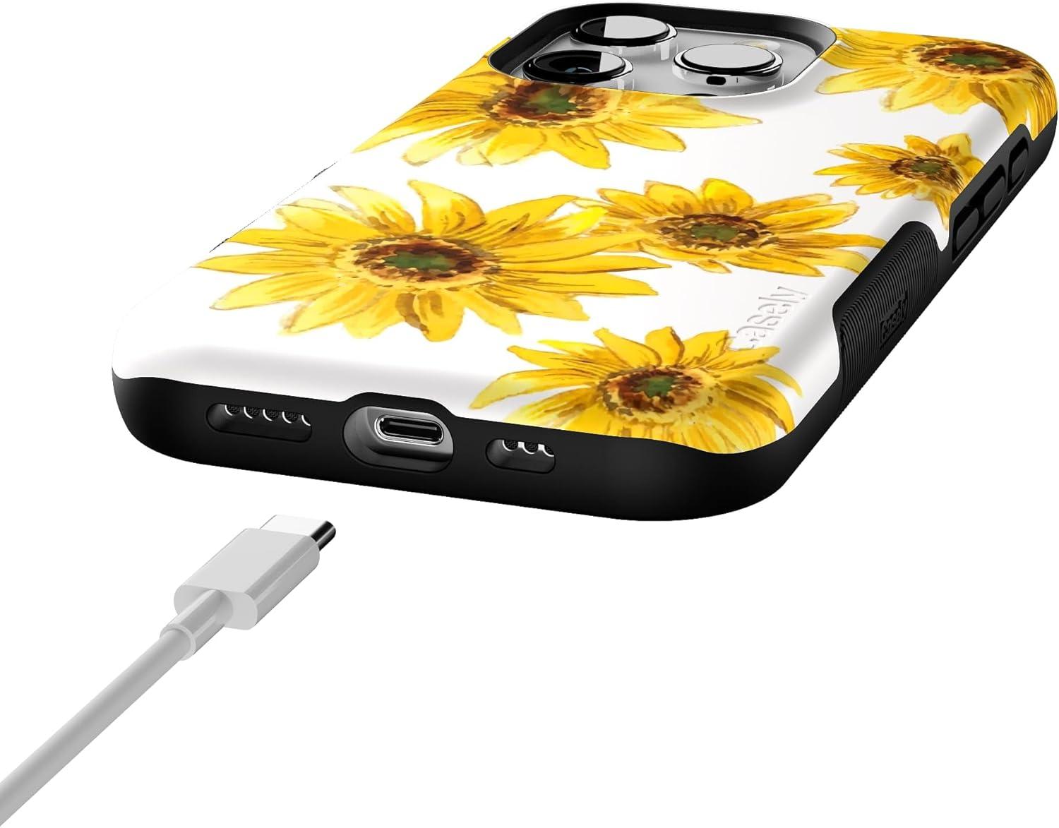 imageCasely iPhone 16 Pro Case  Ride The Wave  Pastel Rainbow Lined  Compatible with MagSafe  Bold Protective DesignGolden Garden  Yellow Sunflower Floral