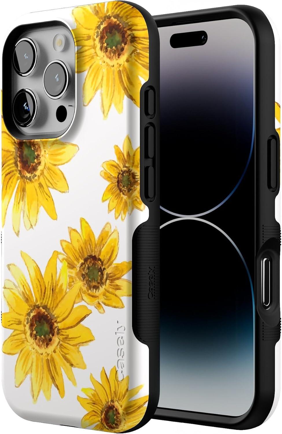 imageCasely iPhone 16 Pro Case  Ride The Wave  Pastel Rainbow Lined  Compatible with MagSafe  Bold Protective DesignGolden Garden  Yellow Sunflower Floral