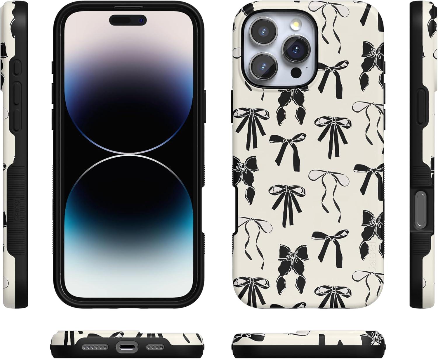 imageCasely iPhone 16 Pro Case  Ride The Wave  Pastel Rainbow Lined  Compatible with MagSafe  Bold Protective DesignGoth Girlie  Black Bows