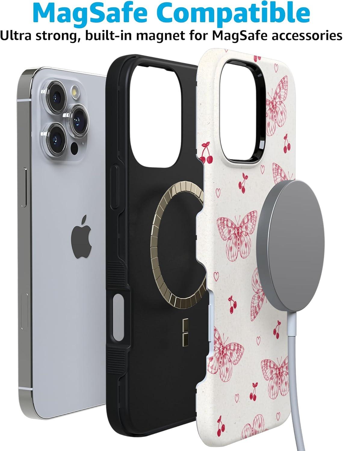 imageCasely iPhone 16 Pro Case  Ride The Wave  Pastel Rainbow Lined  Compatible with MagSafe  Bold Protective DesignHeart Flutters  Butterfly