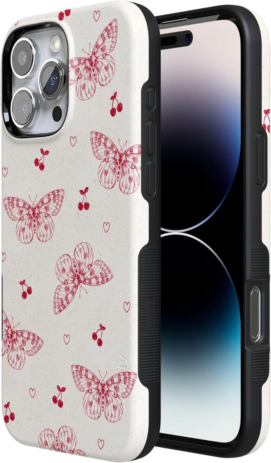 imageCasely iPhone 16 Pro Case  Ride The Wave  Pastel Rainbow Lined  Compatible with MagSafe  Bold Protective DesignHeart Flutters  Butterfly