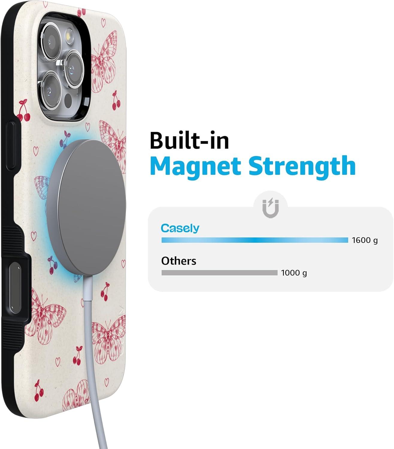 imageCasely iPhone 16 Pro Case  Ride The Wave  Pastel Rainbow Lined  Compatible with MagSafe  Bold Protective DesignHeart Flutters  Butterfly