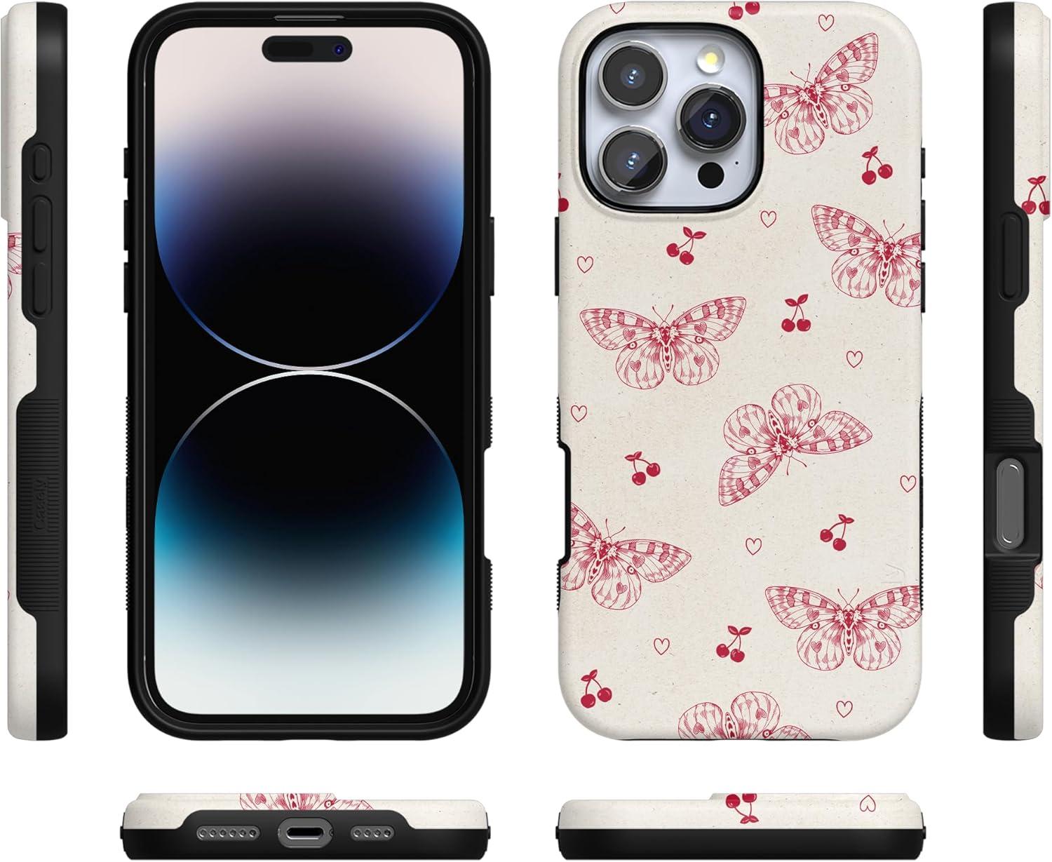 imageCasely iPhone 16 Pro Case  Ride The Wave  Pastel Rainbow Lined  Compatible with MagSafe  Bold Protective DesignHeart Flutters  Butterfly