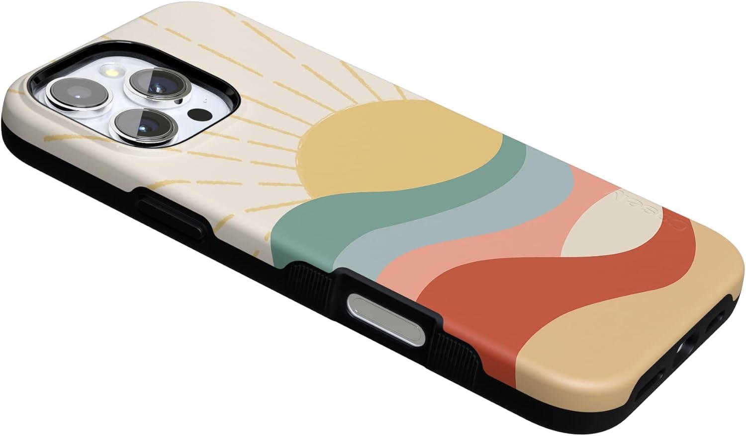 imageCasely iPhone 16 Pro Case  Ride The Wave  Pastel Rainbow Lined  Compatible with MagSafe  Bold Protective DesignHere Comes the Sun  Colorblock Sunset