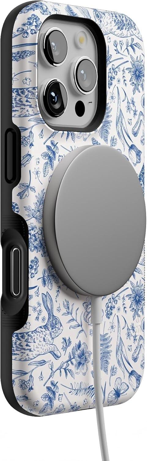 imageCasely iPhone 16 Pro Case  Ride The Wave  Pastel Rainbow Lined  Compatible with MagSafe  Bold Protective DesignHop  Bloom  Bunny Toile