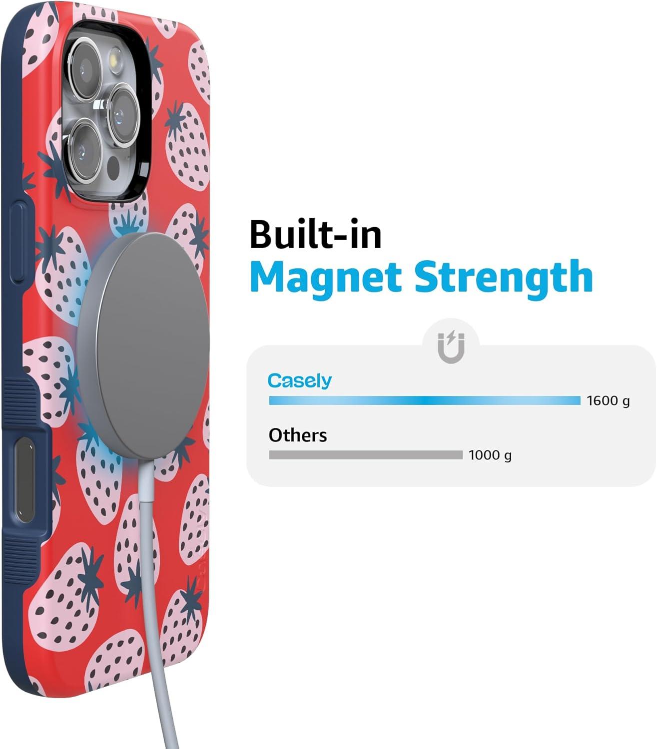 imageCasely iPhone 16 Pro Case  Ride The Wave  Pastel Rainbow Lined  Compatible with MagSafe  Bold Protective DesignId Pick You  Red Strawberry