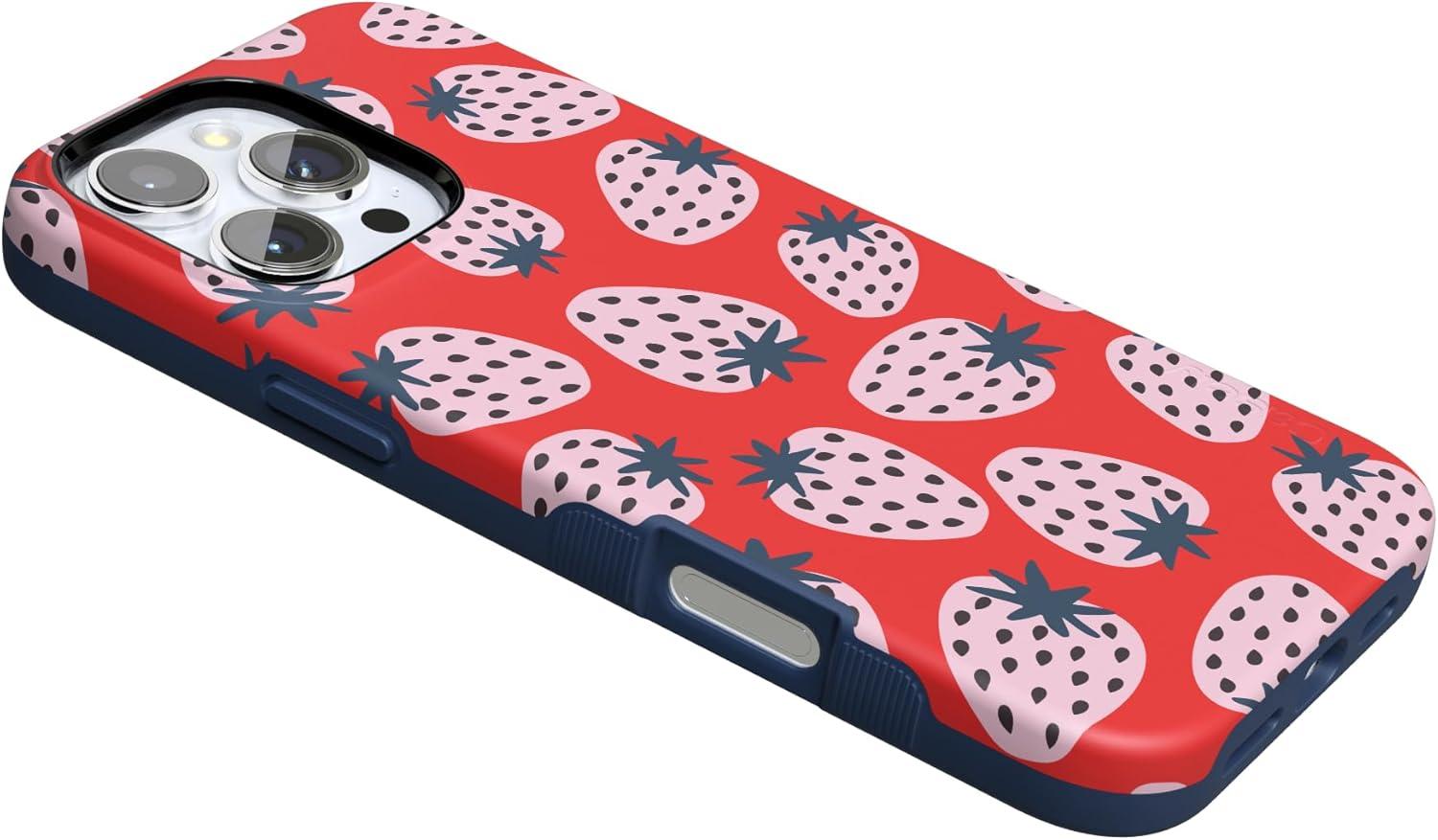 imageCasely iPhone 16 Pro Case  Ride The Wave  Pastel Rainbow Lined  Compatible with MagSafe  Bold Protective DesignId Pick You  Red Strawberry