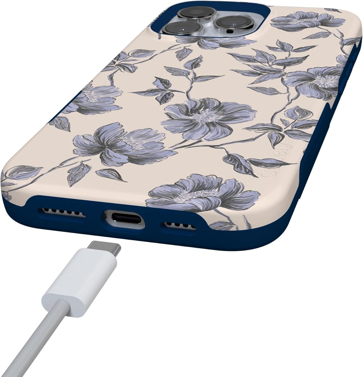 imageCasely iPhone 16 Pro Case  Ride The Wave  Pastel Rainbow Lined  Compatible with MagSafe  Bold Protective DesignInk  Iris  Vintage Floral