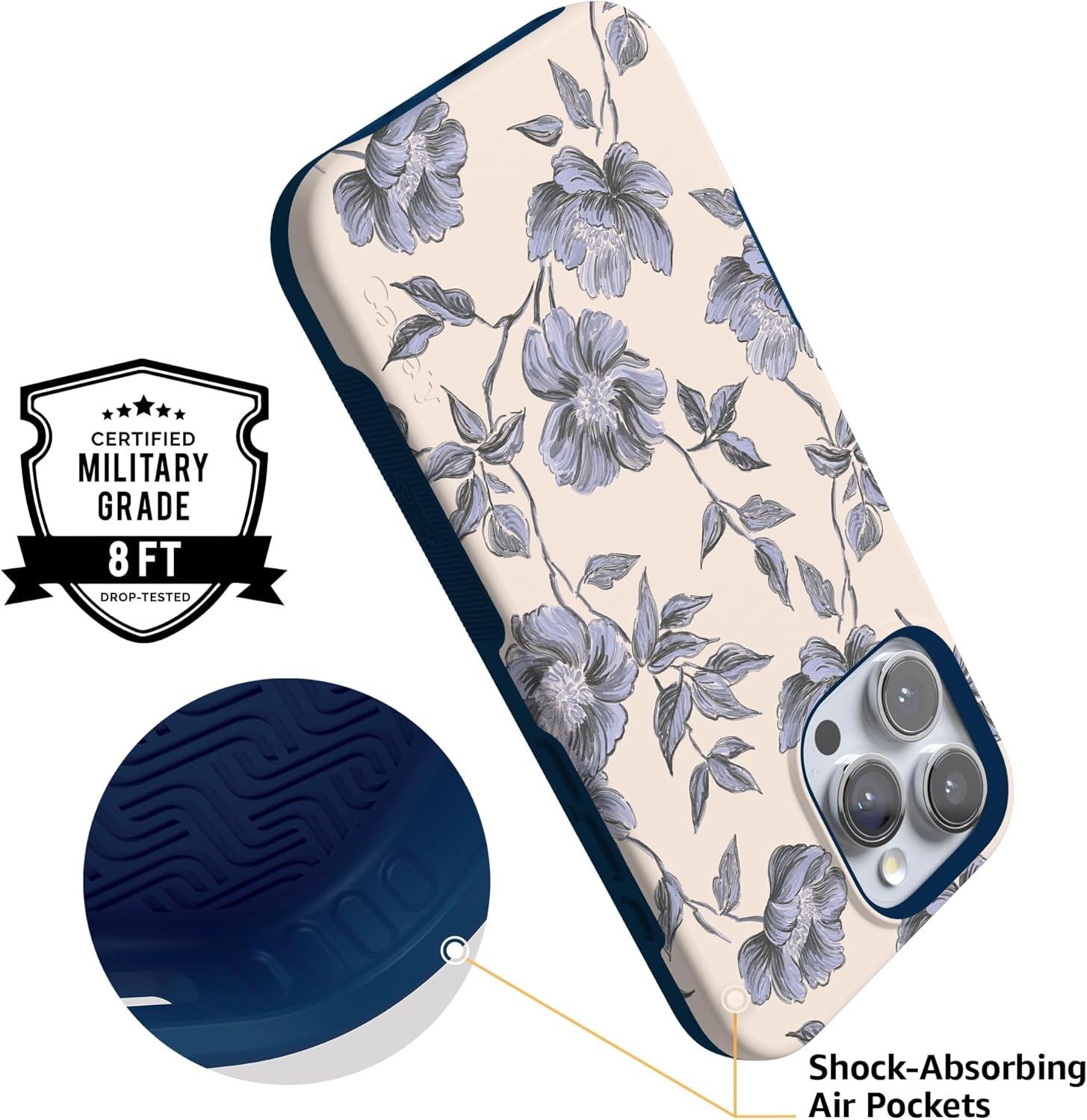 imageCasely iPhone 16 Pro Case  Ride The Wave  Pastel Rainbow Lined  Compatible with MagSafe  Bold Protective DesignInk  Iris  Vintage Floral