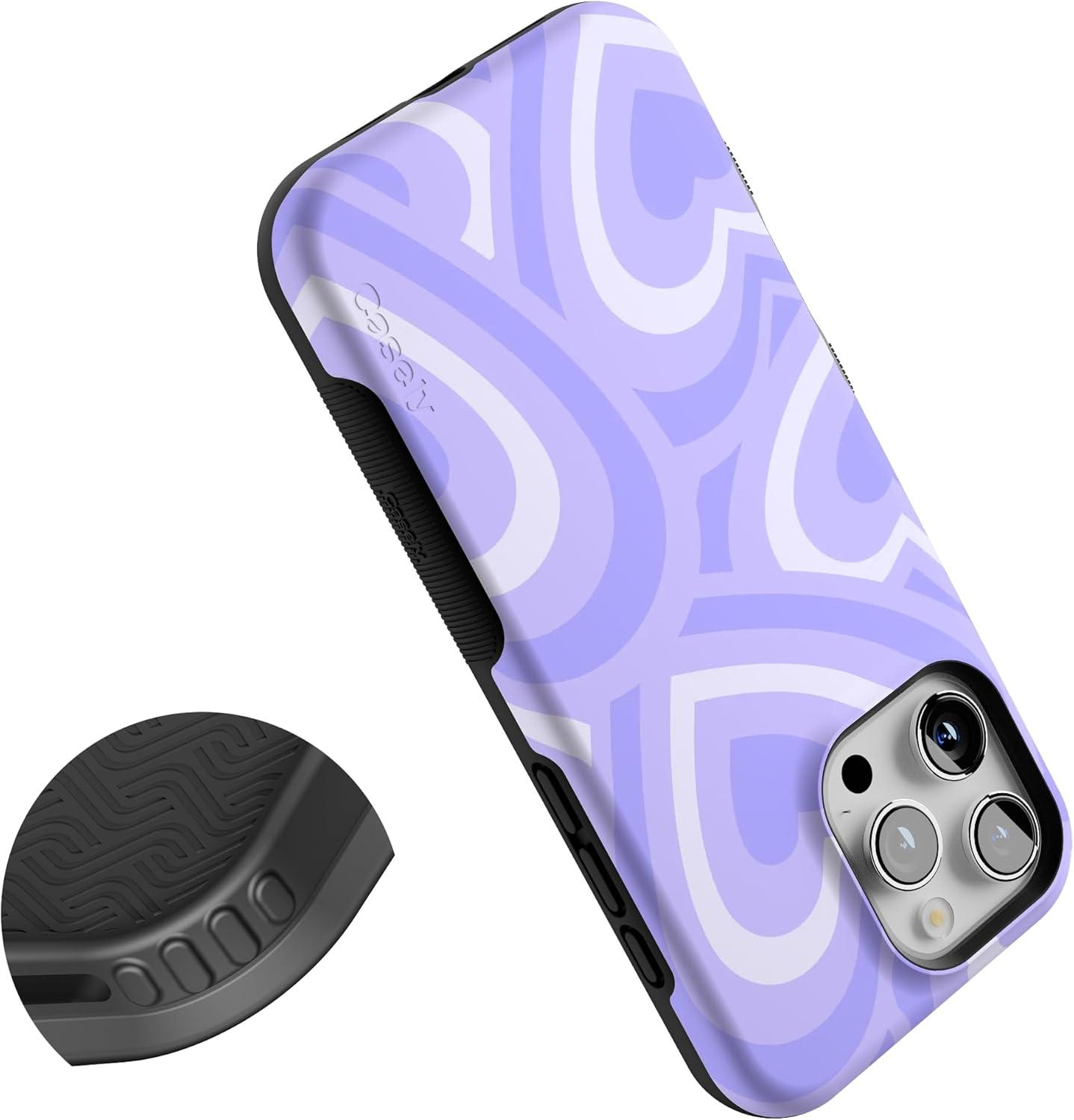 imageCasely iPhone 16 Pro Case  Ride The Wave  Pastel Rainbow Lined  Compatible with MagSafe  Bold Protective DesignLove Song  Lavender Heart