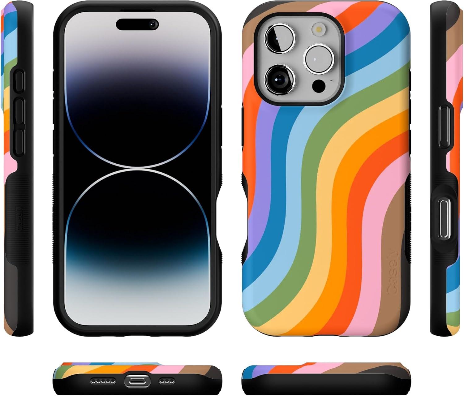 imageCasely iPhone 16 Pro Case  Ride The Wave  Pastel Rainbow Lined  Compatible with MagSafe  Bold Protective DesignLove for All  Rainbow Pride