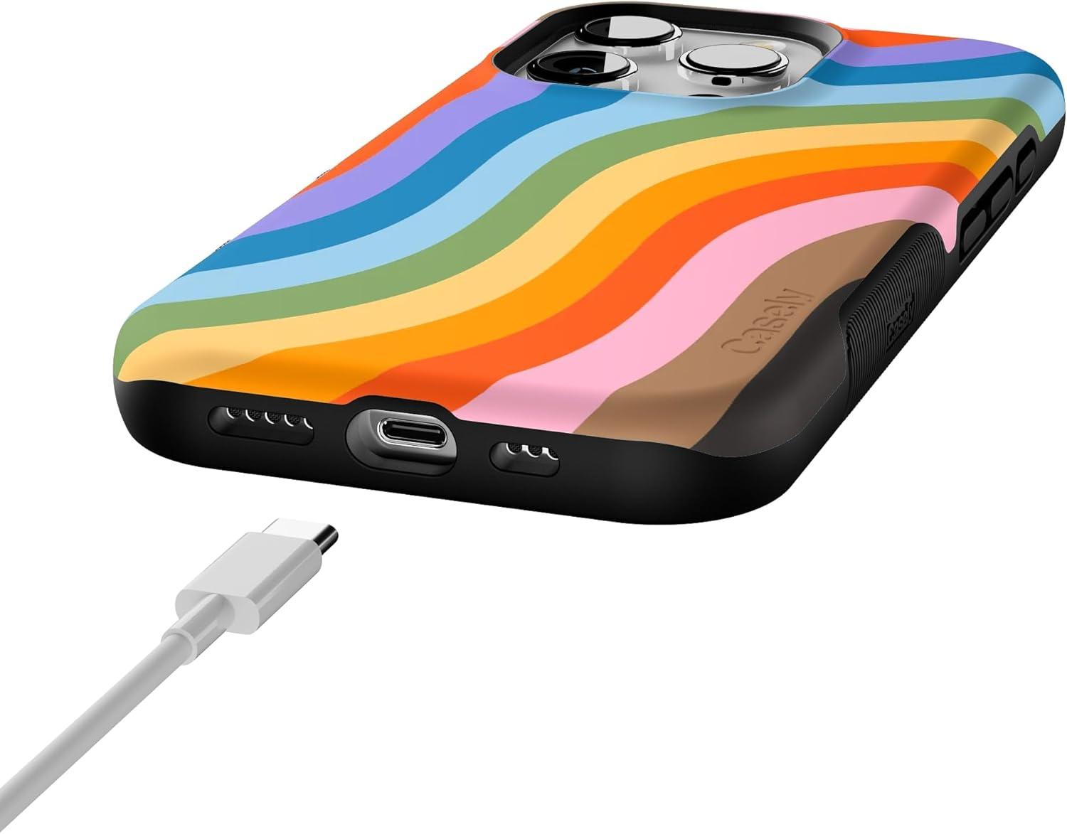 imageCasely iPhone 16 Pro Case  Ride The Wave  Pastel Rainbow Lined  Compatible with MagSafe  Bold Protective DesignLove for All  Rainbow Pride
