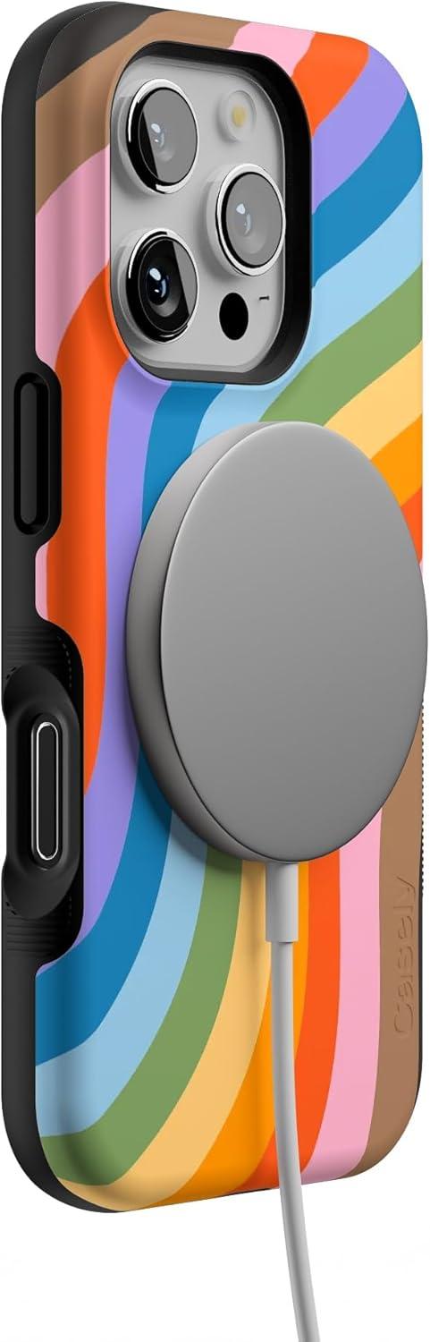 imageCasely iPhone 16 Pro Case  Ride The Wave  Pastel Rainbow Lined  Compatible with MagSafe  Bold Protective DesignLove for All  Rainbow Pride