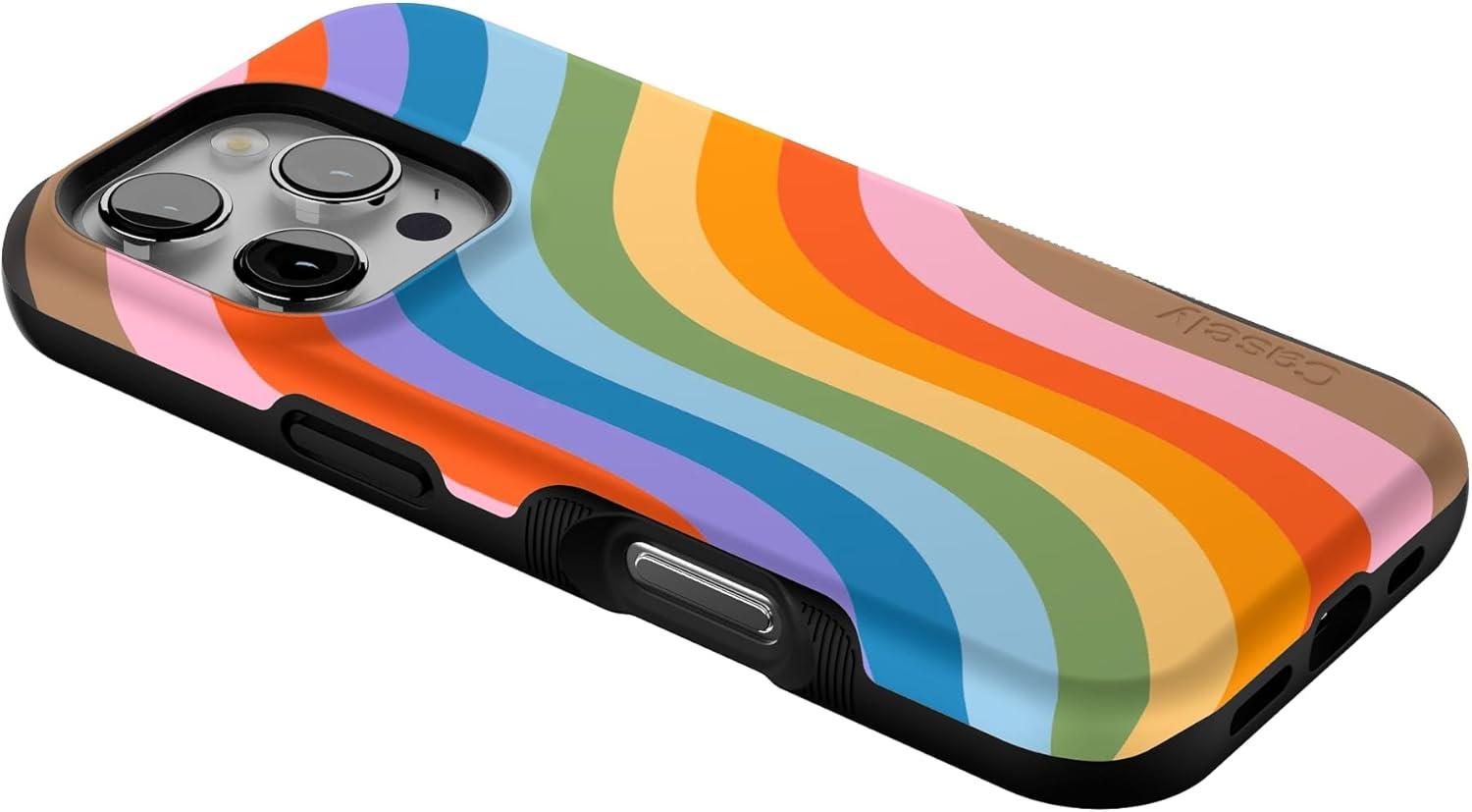 imageCasely iPhone 16 Pro Case  Ride The Wave  Pastel Rainbow Lined  Compatible with MagSafe  Bold Protective DesignLove for All  Rainbow Pride
