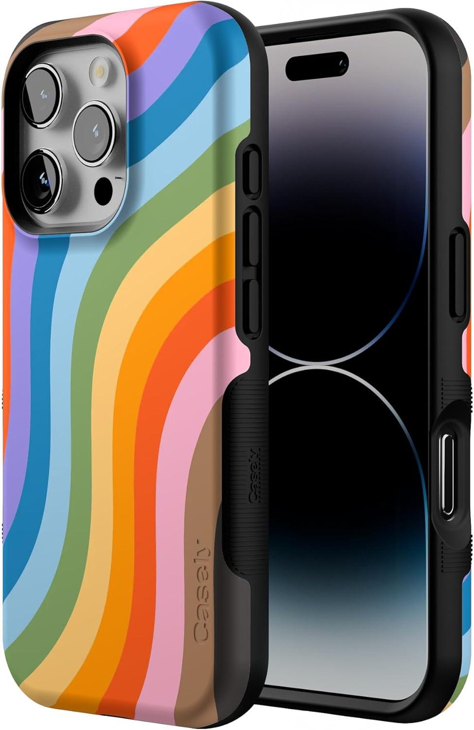 imageCasely iPhone 16 Pro Case  Ride The Wave  Pastel Rainbow Lined  Compatible with MagSafe  Bold Protective DesignLove for All  Rainbow Pride