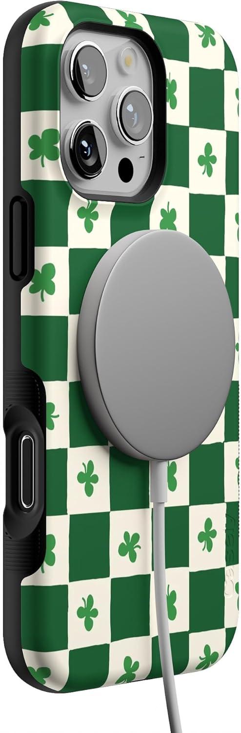 imageCasely iPhone 16 Pro Case  Ride The Wave  Pastel Rainbow Lined  Compatible with MagSafe  Bold Protective DesignLucky You  Shamrock