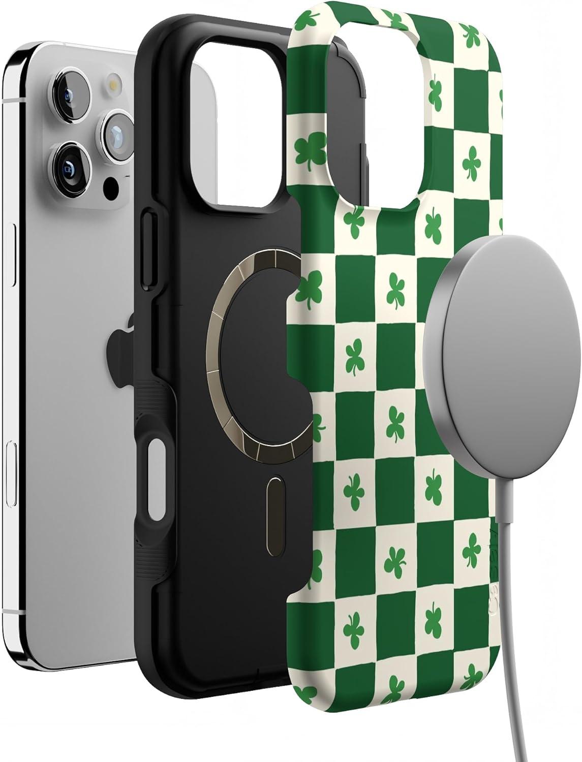 imageCasely iPhone 16 Pro Case  Ride The Wave  Pastel Rainbow Lined  Compatible with MagSafe  Bold Protective DesignLucky You  Shamrock