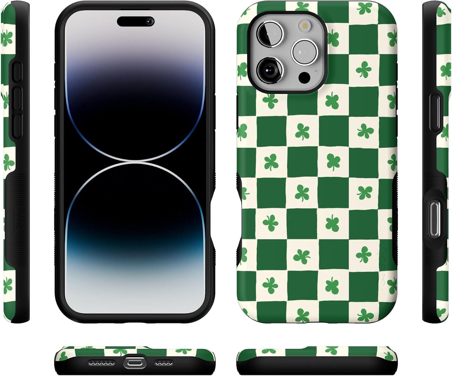 imageCasely iPhone 16 Pro Case  Ride The Wave  Pastel Rainbow Lined  Compatible with MagSafe  Bold Protective DesignLucky You  Shamrock