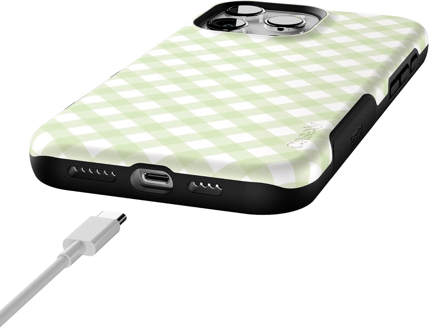 imageCasely iPhone 16 Pro Case  Ride The Wave  Pastel Rainbow Lined  Compatible with MagSafe  Bold Protective DesignMint Lattice  Sunday Best  Green Gingham