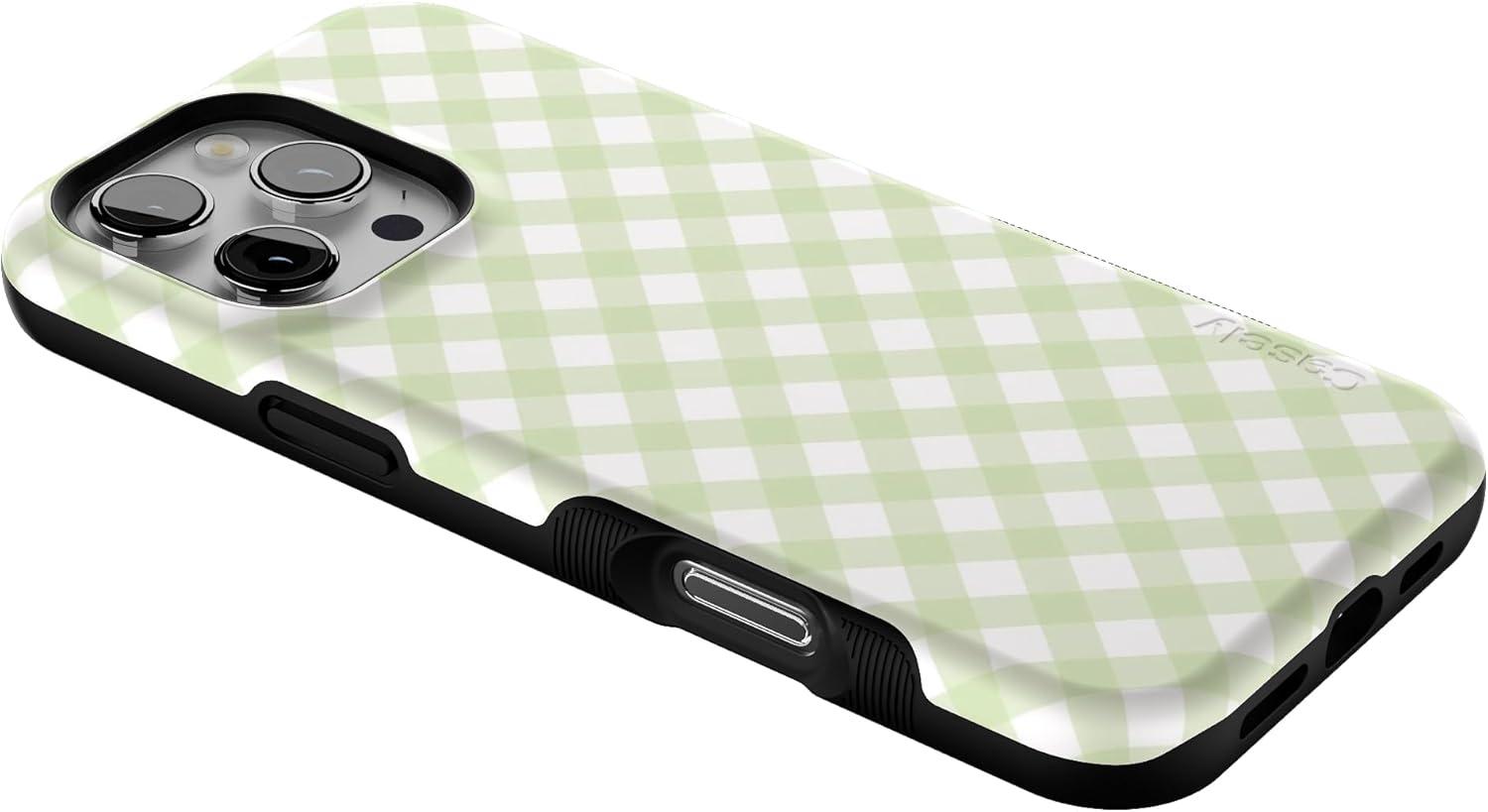 imageCasely iPhone 16 Pro Case  Ride The Wave  Pastel Rainbow Lined  Compatible with MagSafe  Bold Protective DesignMint Lattice  Sunday Best  Green Gingham