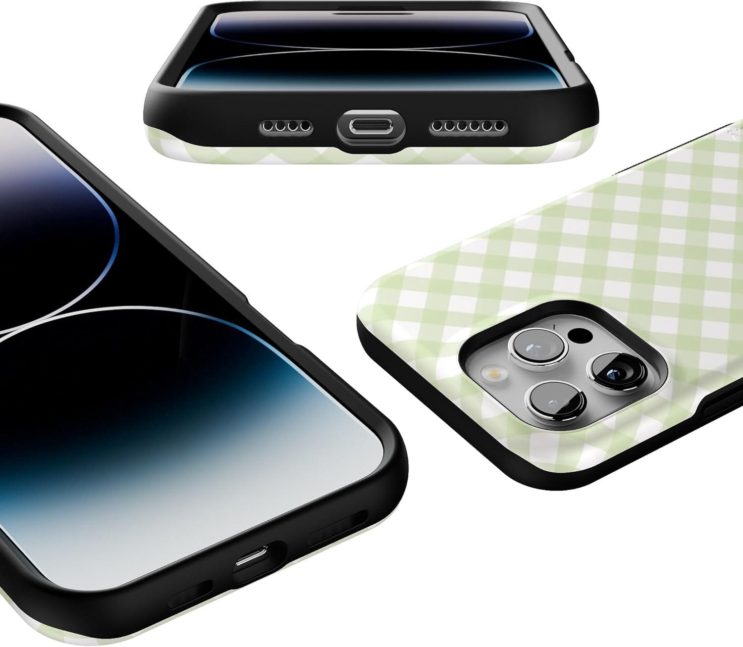 imageCasely iPhone 16 Pro Case  Ride The Wave  Pastel Rainbow Lined  Compatible with MagSafe  Bold Protective DesignMint Lattice  Sunday Best  Green Gingham