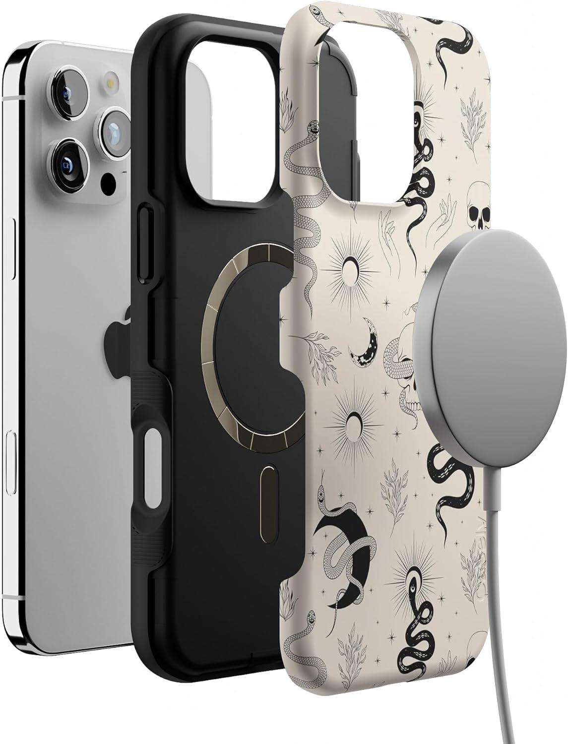 imageCasely iPhone 16 Pro Case  Ride The Wave  Pastel Rainbow Lined  Compatible with MagSafe  Bold Protective DesignNo Further Explanation  Snakes  Skulls