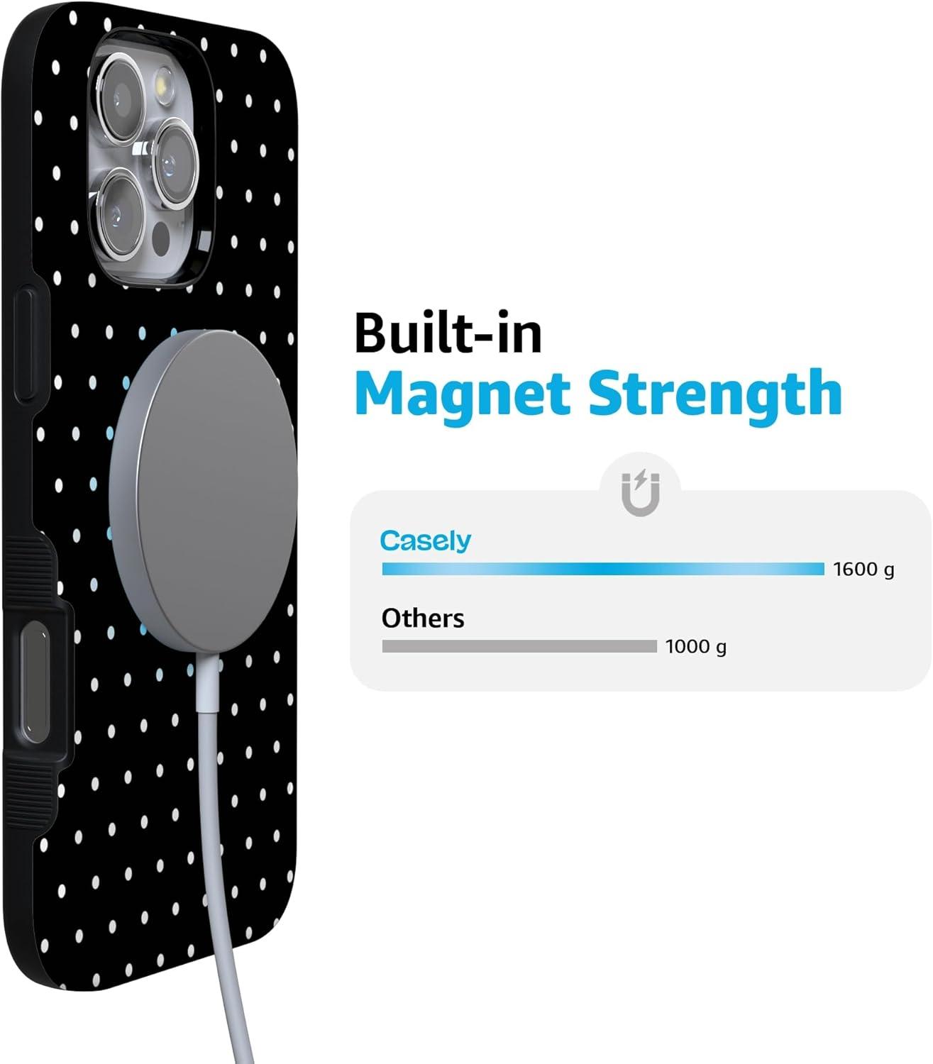 imageCasely iPhone 16 Pro Case  Ride The Wave  Pastel Rainbow Lined  Compatible with MagSafe  Bold Protective DesignOn the Dot  Black Polka Dot