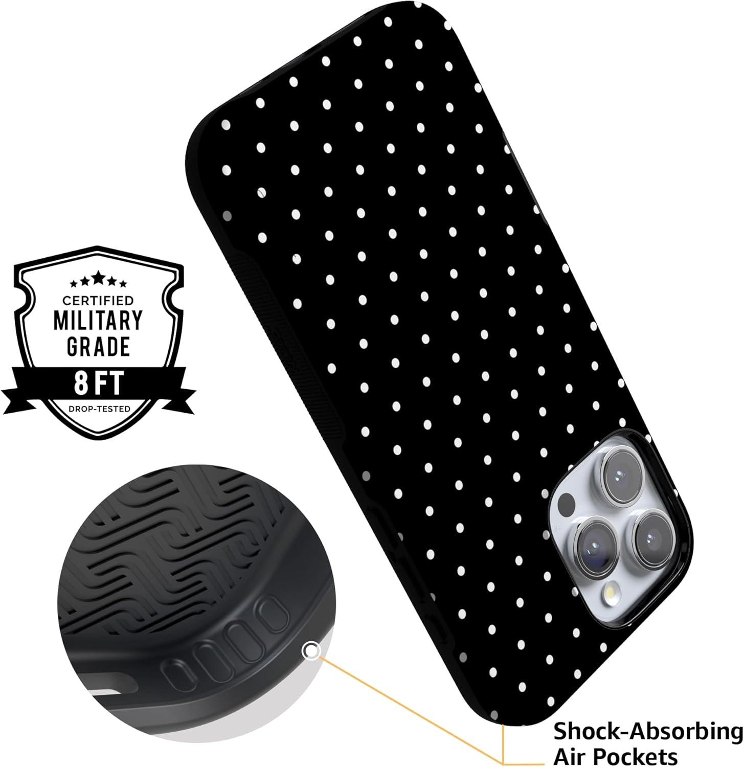 imageCasely iPhone 16 Pro Case  Ride The Wave  Pastel Rainbow Lined  Compatible with MagSafe  Bold Protective DesignOn the Dot  Black Polka Dot