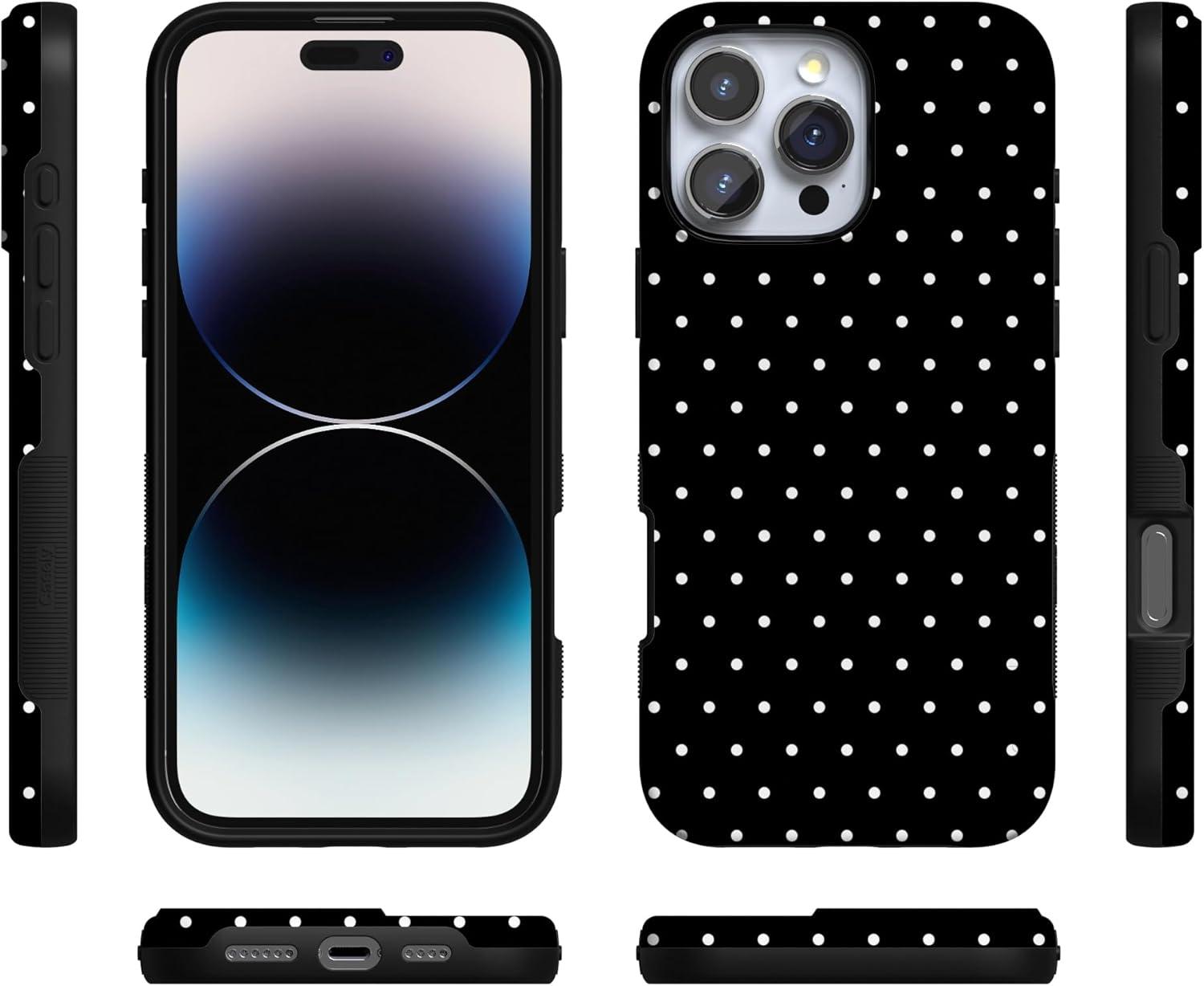 imageCasely iPhone 16 Pro Case  Ride The Wave  Pastel Rainbow Lined  Compatible with MagSafe  Bold Protective DesignOn the Dot  Black Polka Dot