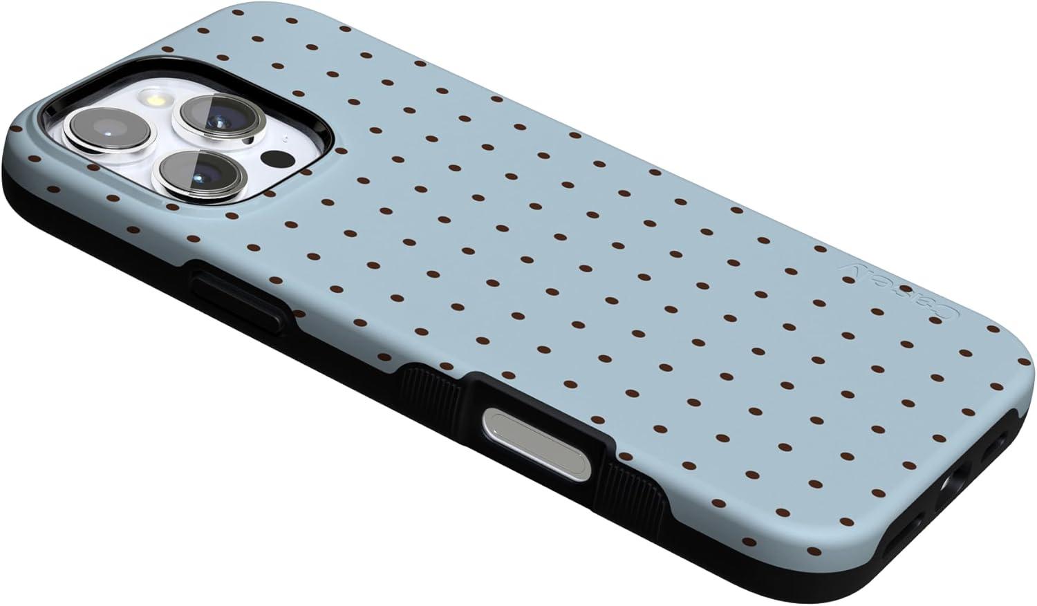 imageCasely iPhone 16 Pro Case  Ride The Wave  Pastel Rainbow Lined  Compatible with MagSafe  Bold Protective DesignOn the Dot  Blue Polka Dot