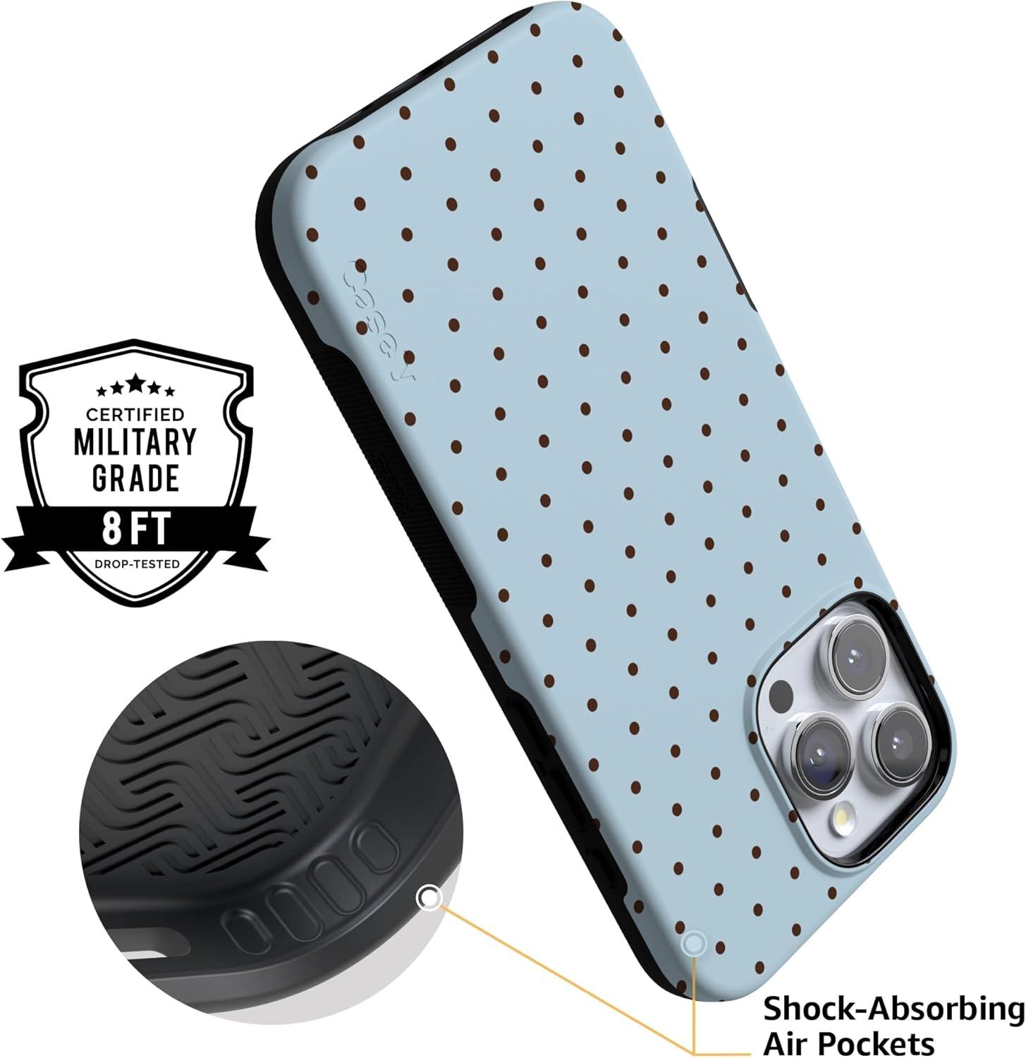 imageCasely iPhone 16 Pro Case  Ride The Wave  Pastel Rainbow Lined  Compatible with MagSafe  Bold Protective DesignOn the Dot  Blue Polka Dot