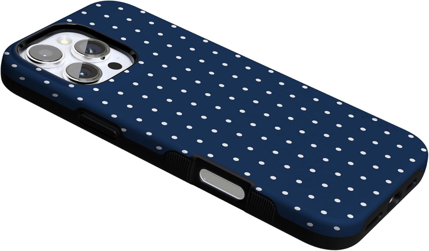 imageCasely iPhone 16 Pro Case  Ride The Wave  Pastel Rainbow Lined  Compatible with MagSafe  Bold Protective DesignOn the Dot  Navy Polka Dot