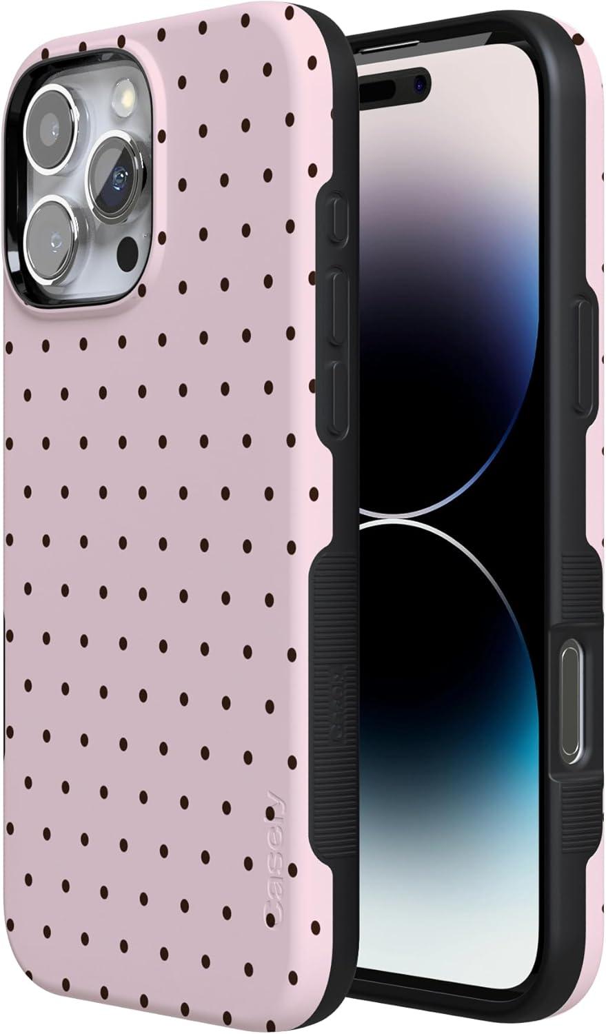 imageCasely iPhone 16 Pro Case  Ride The Wave  Pastel Rainbow Lined  Compatible with MagSafe  Bold Protective DesignOn the Dot  Pink Polka Dot