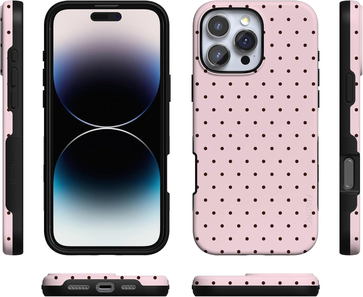 imageCasely iPhone 16 Pro Case  Ride The Wave  Pastel Rainbow Lined  Compatible with MagSafe  Bold Protective DesignOn the Dot  Pink Polka Dot
