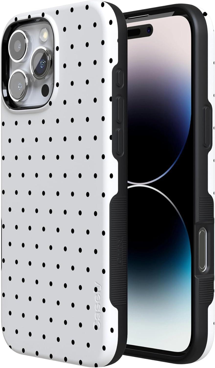 imageCasely iPhone 16 Pro Case  Ride The Wave  Pastel Rainbow Lined  Compatible with MagSafe  Bold Protective DesignOn the Dot  White Polka Dot