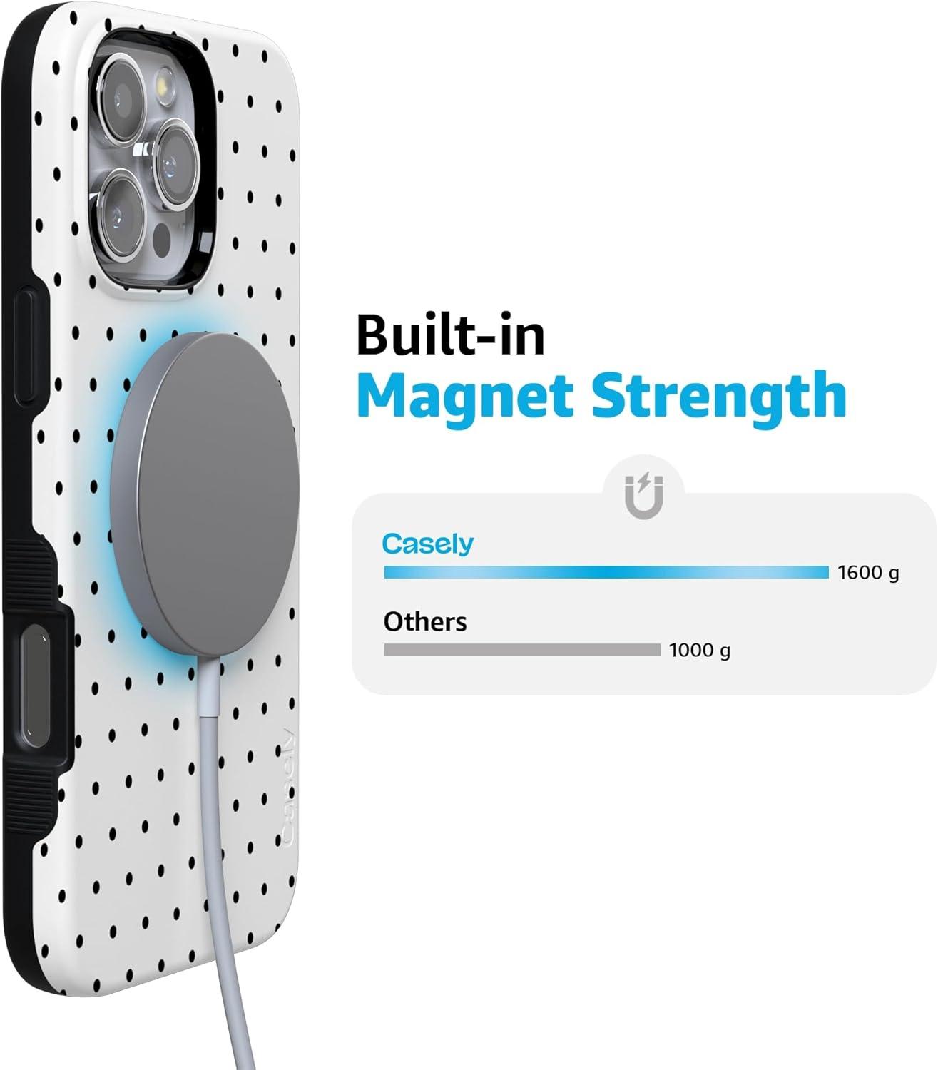 imageCasely iPhone 16 Pro Case  Ride The Wave  Pastel Rainbow Lined  Compatible with MagSafe  Bold Protective DesignOn the Dot  White Polka Dot