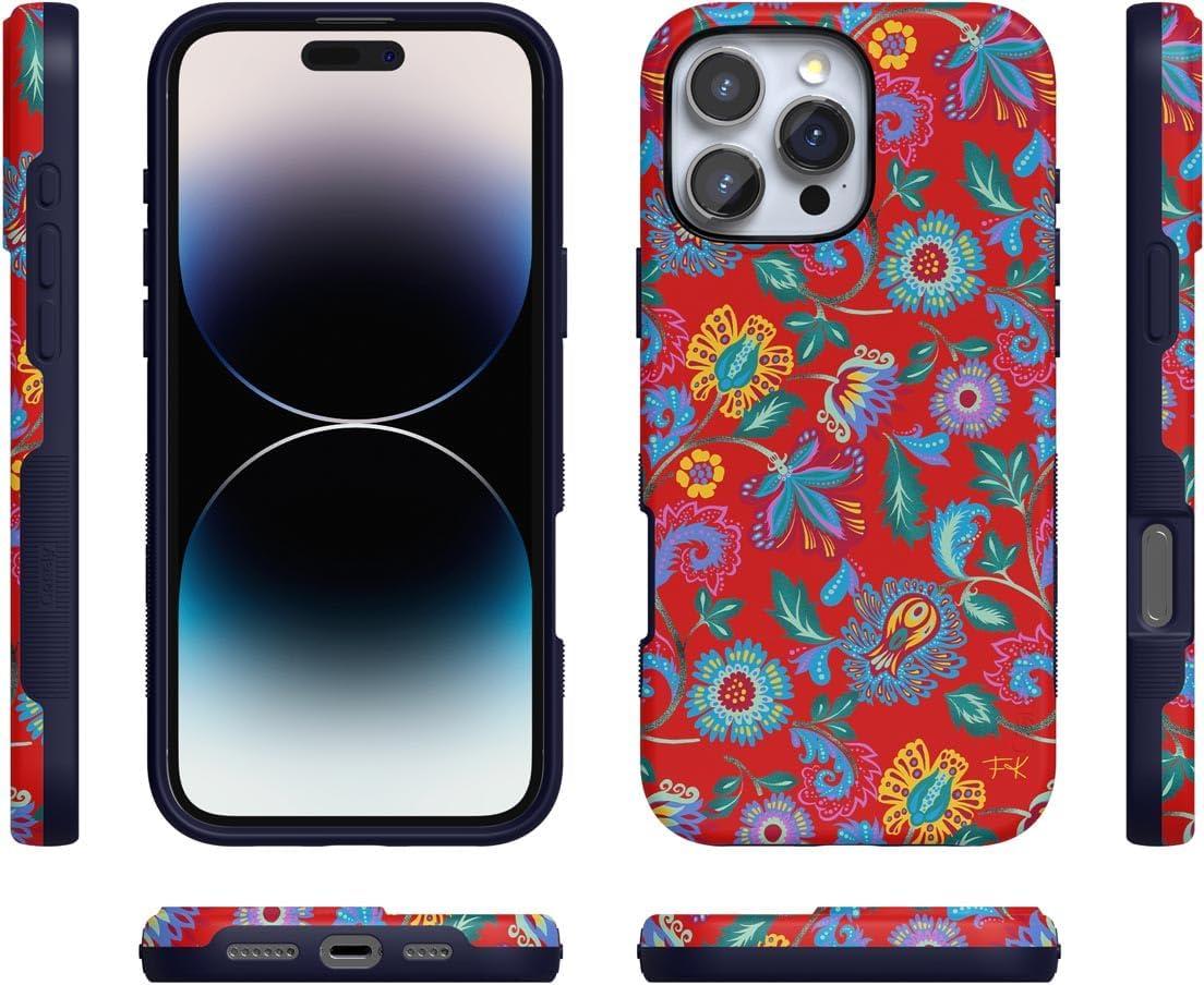 imageCasely iPhone 16 Pro Case  Ride The Wave  Pastel Rainbow Lined  Compatible with MagSafe  Bold Protective DesignPainted Flowers  Frida Kahlo Floral