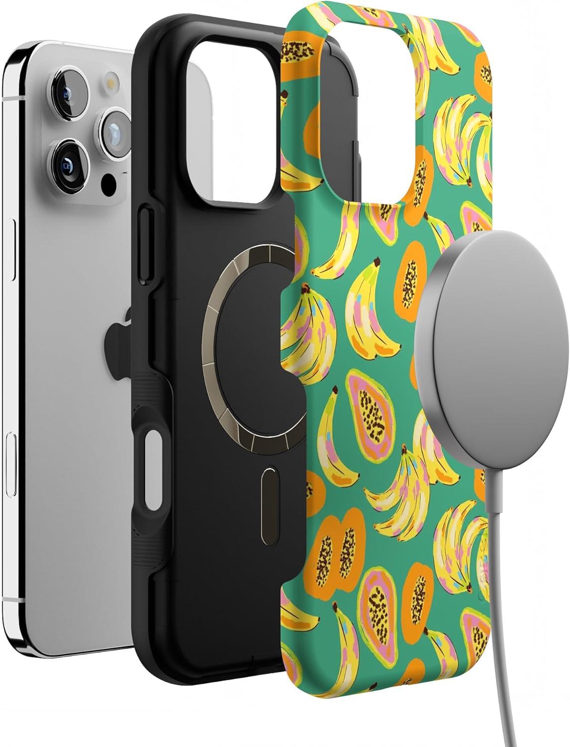 imageCasely iPhone 16 Pro Case  Ride The Wave  Pastel Rainbow Lined  Compatible with MagSafe  Bold Protective DesignPapaya Palms  Dippin Daisys Tropical Vacation