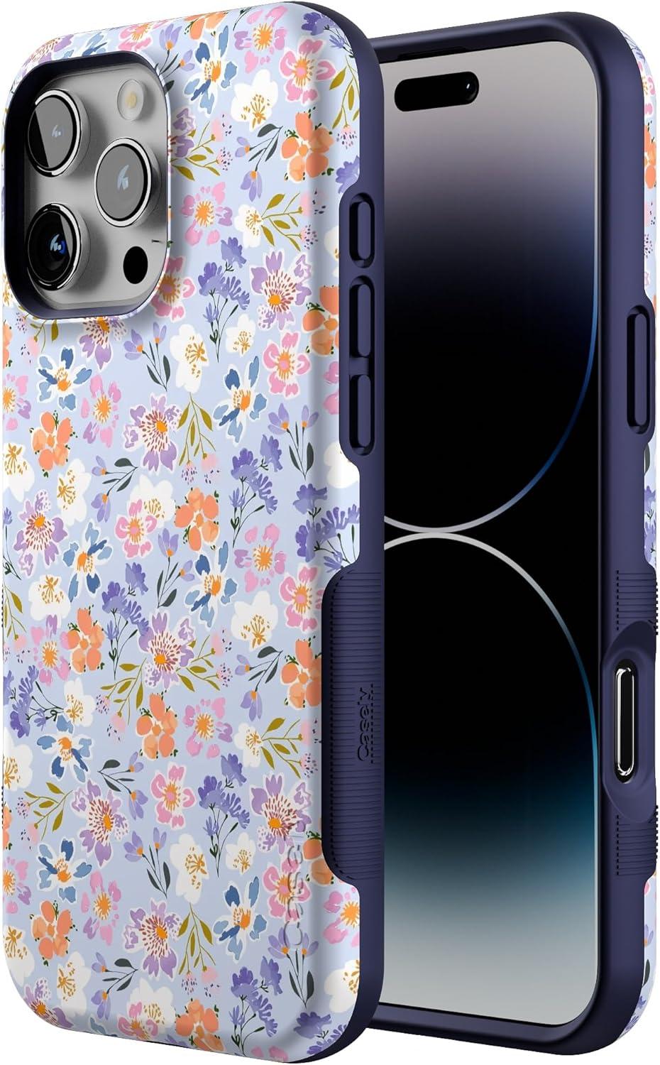 imageCasely iPhone 16 Pro Case  Ride The Wave  Pastel Rainbow Lined  Compatible with MagSafe  Bold Protective DesignPoppy Meadows  Pastel Floral