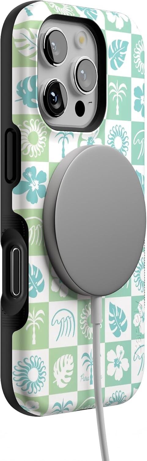 imageCasely iPhone 16 Pro Case  Ride The Wave  Pastel Rainbow Lined  Compatible with MagSafe  Bold Protective DesignPura Vida  Coastal Checkers