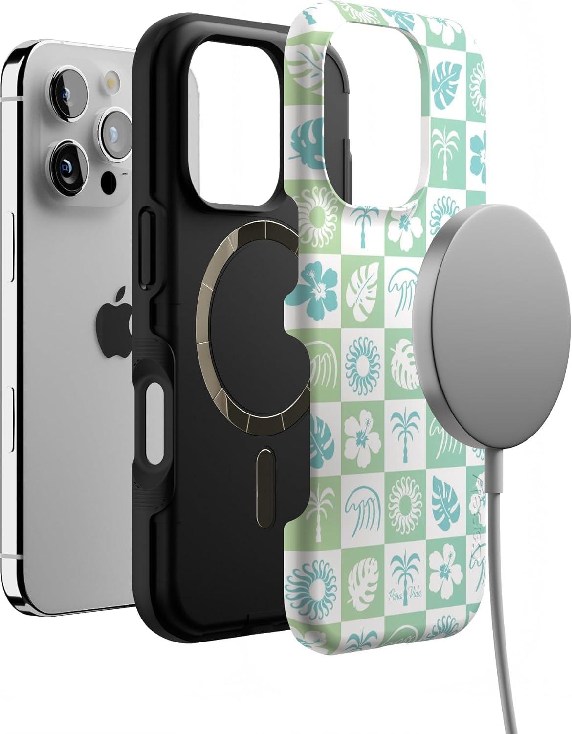 imageCasely iPhone 16 Pro Case  Ride The Wave  Pastel Rainbow Lined  Compatible with MagSafe  Bold Protective DesignPura Vida  Coastal Checkers