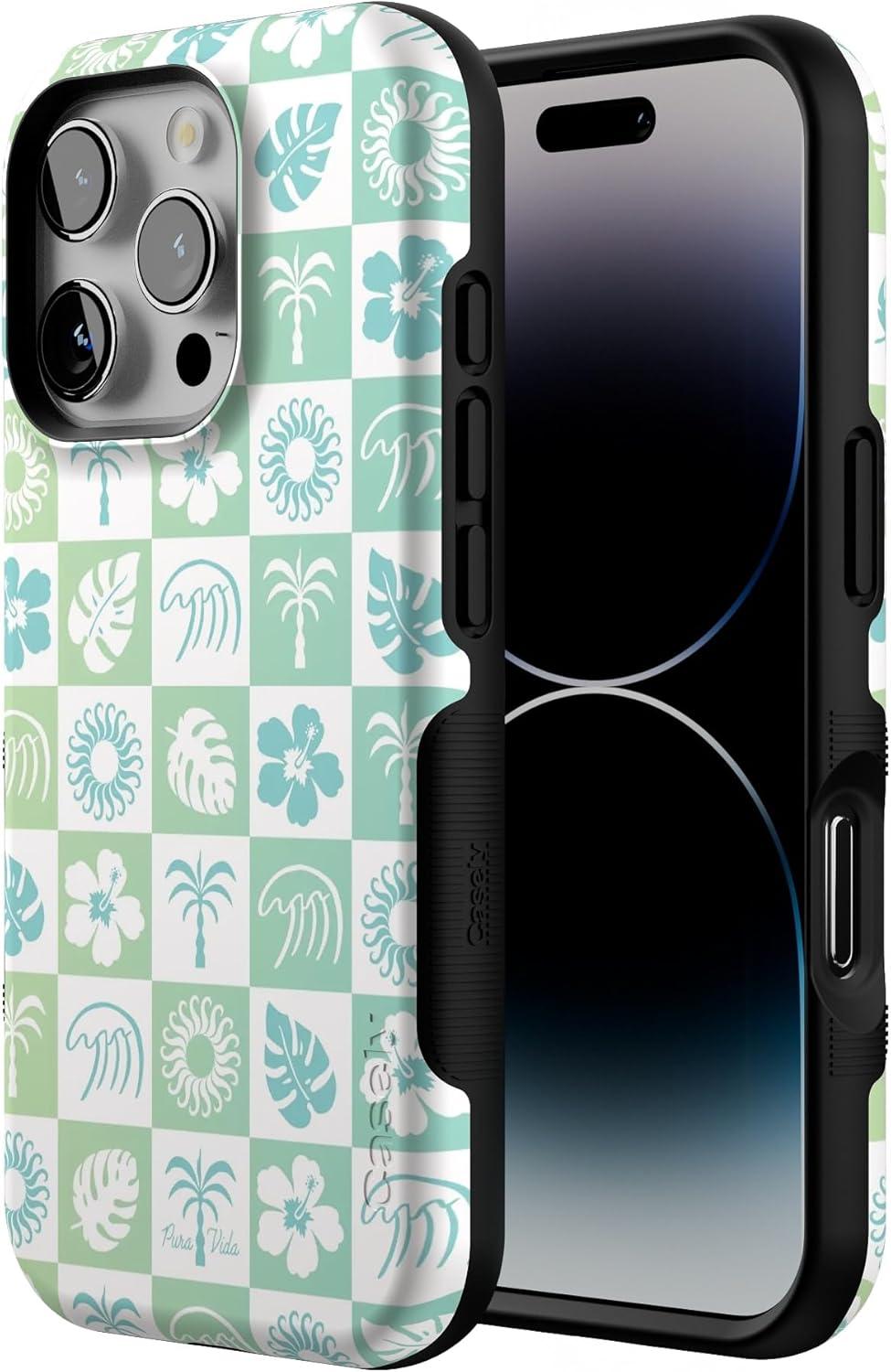 imageCasely iPhone 16 Pro Case  Ride The Wave  Pastel Rainbow Lined  Compatible with MagSafe  Bold Protective DesignPura Vida  Coastal Checkers