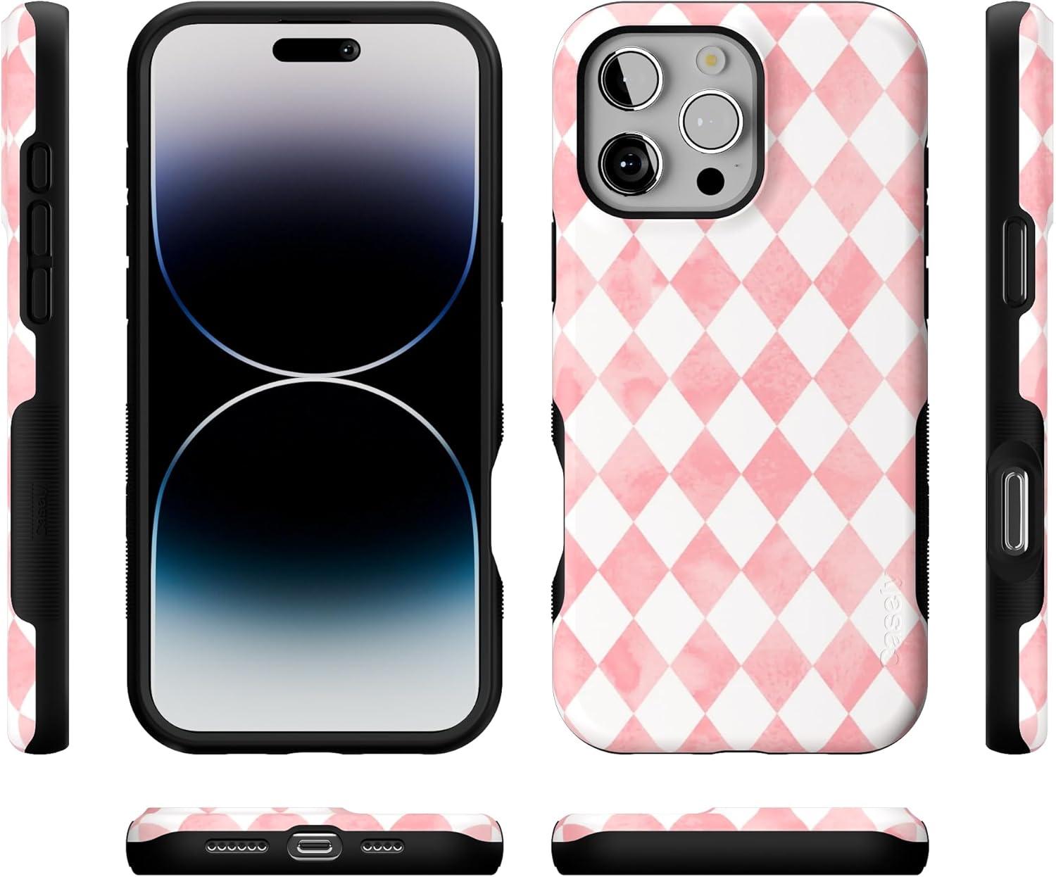 imageCasely iPhone 16 Pro Case  Ride The Wave  Pastel Rainbow Lined  Compatible with MagSafe  Bold Protective DesignQueen of Diamonds  Pink Watercolor