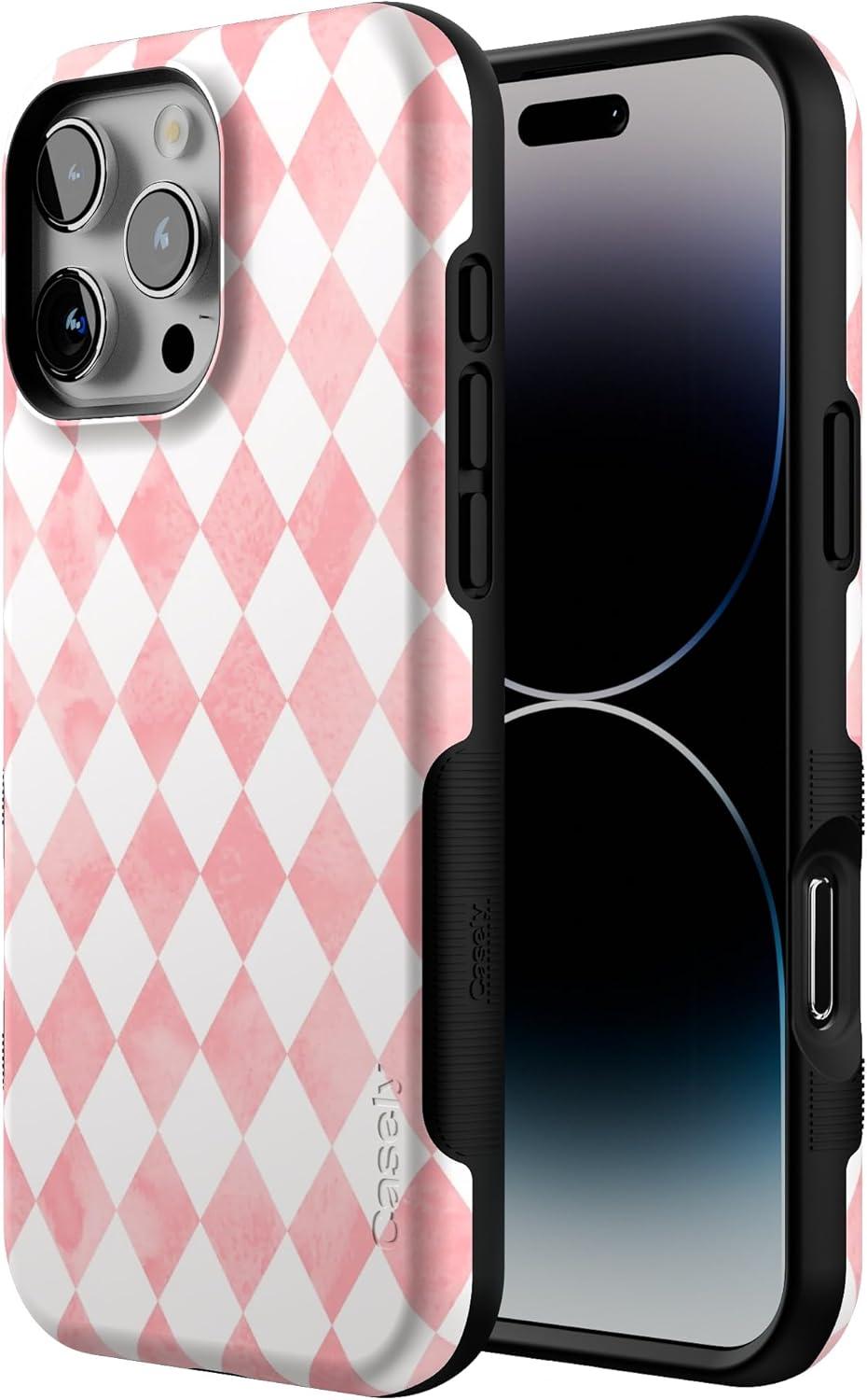 imageCasely iPhone 16 Pro Case  Ride The Wave  Pastel Rainbow Lined  Compatible with MagSafe  Bold Protective DesignQueen of Diamonds  Pink Watercolor