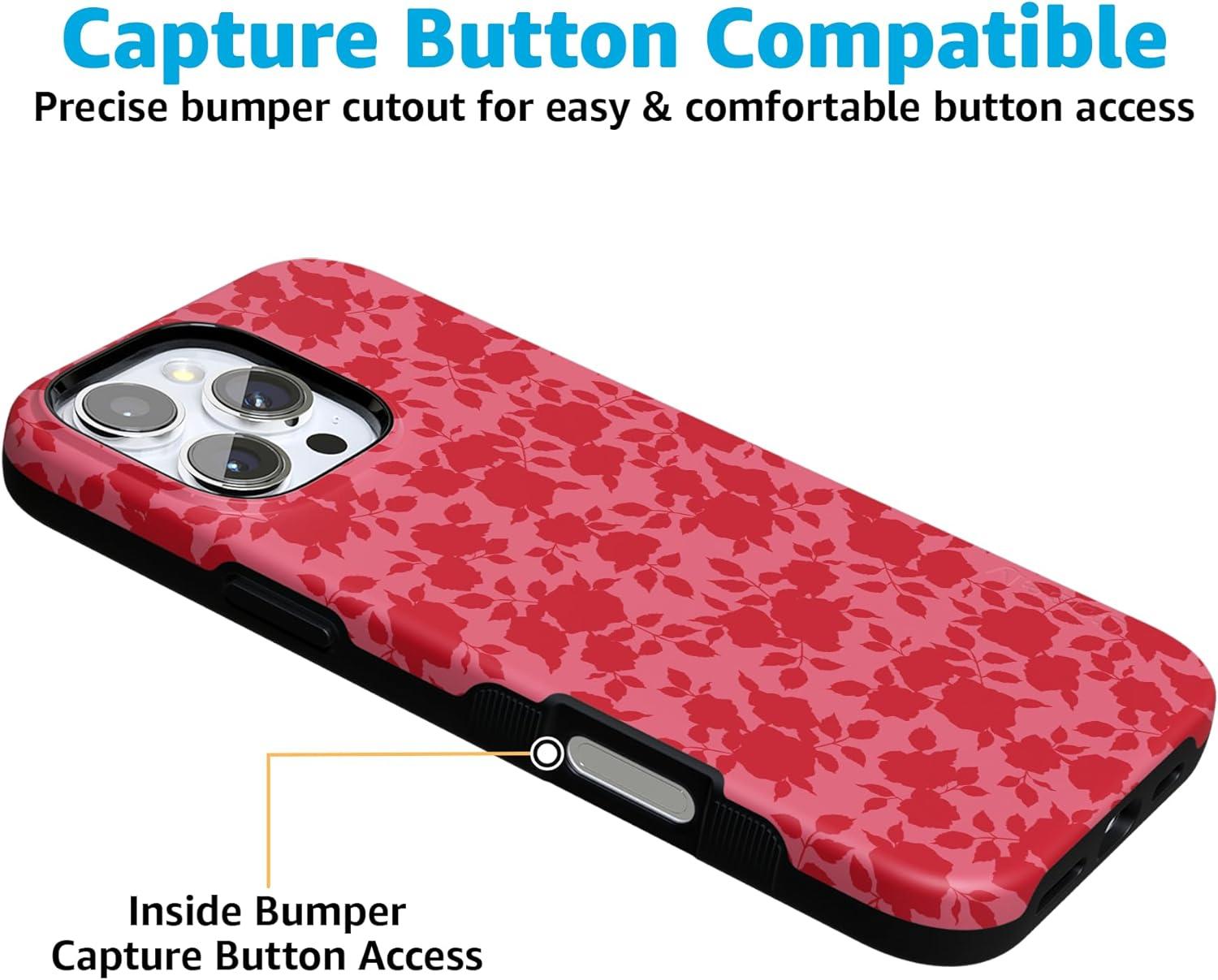 imageCasely iPhone 16 Pro Case  Ride The Wave  Pastel Rainbow Lined  Compatible with MagSafe  Bold Protective DesignRose Garden  Red Floral Aesthetic