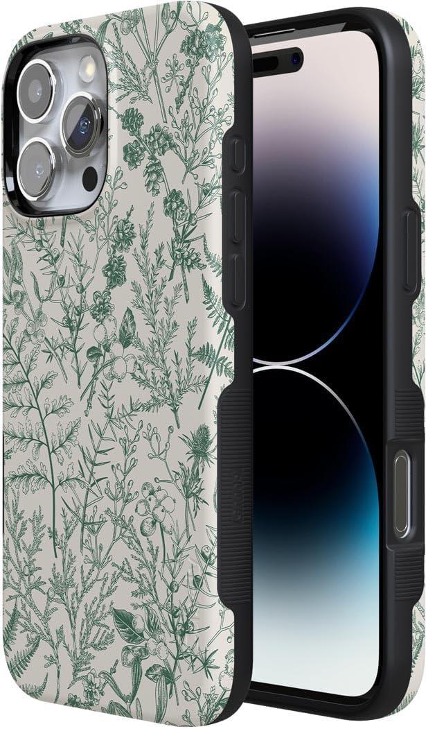 imageCasely iPhone 16 Pro Case  Ride The Wave  Pastel Rainbow Lined  Compatible with MagSafe  Bold Protective DesignSage Garden  Green Floral